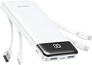 Charmast Portable Charger with Built in Cables, Power Bank with Cords Wires, Slim 10000mAh Travel Battery Pack 6 Outputs 3 Inputs 3A Fast Charging for Samsung Google Pixel LG Moto iPhone iPad