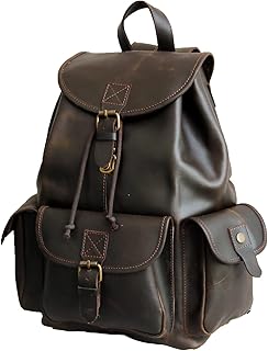 40 Cm Mochila Backpack Salveque Morral Valija De Cuero Piel Marrón para Portátil Ordenador, Impermiable Casual Espalda Uso Escolar Senderismo Viaje Regalo Hombres Mujeres Leather