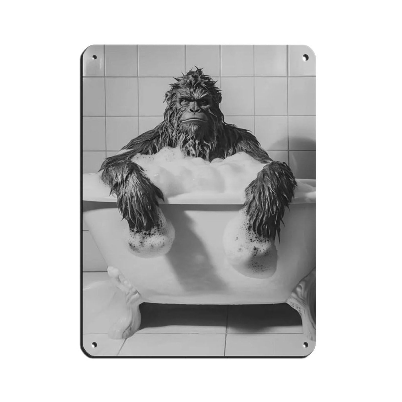 Sasquatch in The Bathtub, Cute Bathroom Art Tin Sign Vintage Metal Pub Club Cafe Bar Home Wall Art Decoration Poster Retro 12x16inch(30x40cm)