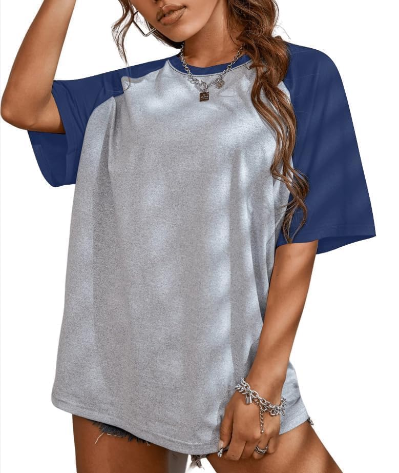 Remidoo Womens Short Sleeve Oversized T Shirt Color Block Crew Neck Casual Tee Tops