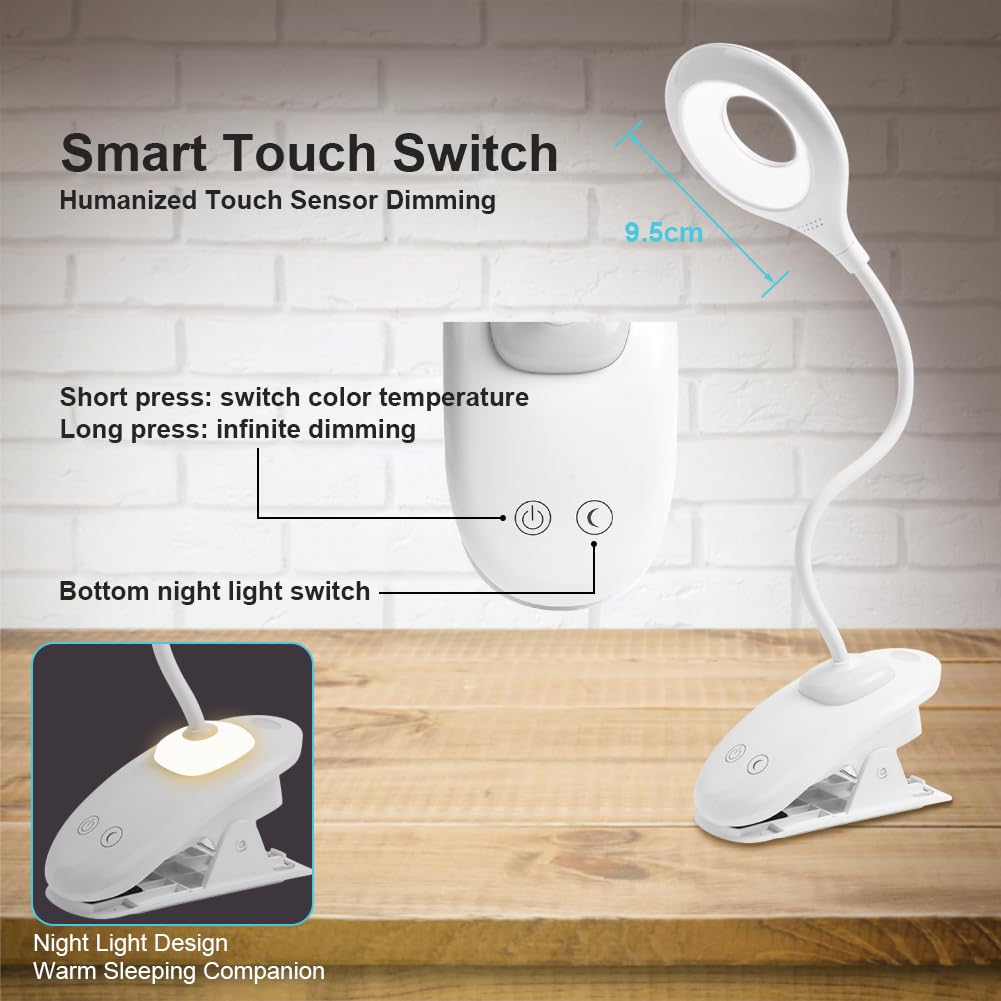 URAQT Clip on Reading Light for Bed 22 LED Eye Protect Book Light, 3 Color Modes & Stepless Dimming Clip on Desk Lamp - Image 4