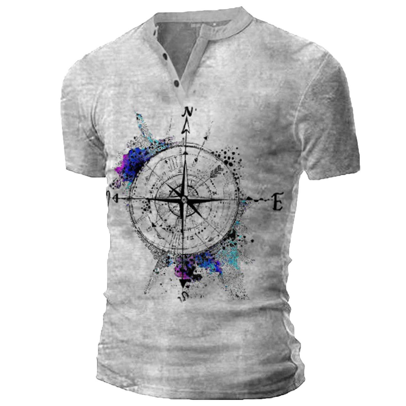 NUSGEAR 2022 Camiseta Hombre Verano Manga Corta Mapa Impresión Moda Originales Camiseta Casual Retro T-Shirt Blusas Camisas Camiseta botón Cuello en V básica Suave Talla Grande Camiseta Top