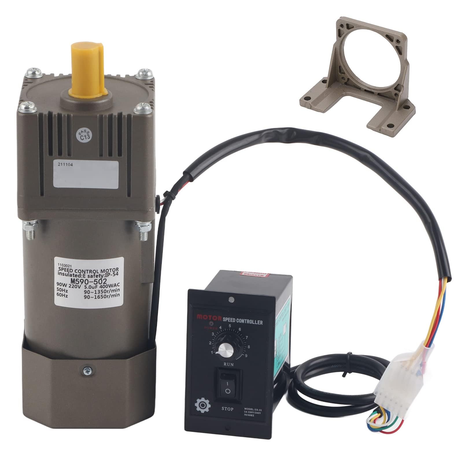 Moteur à Engrenages AC Moteur Asynchrone Monophasé 220V 90W Vitesse Réglable Décélération (20K)