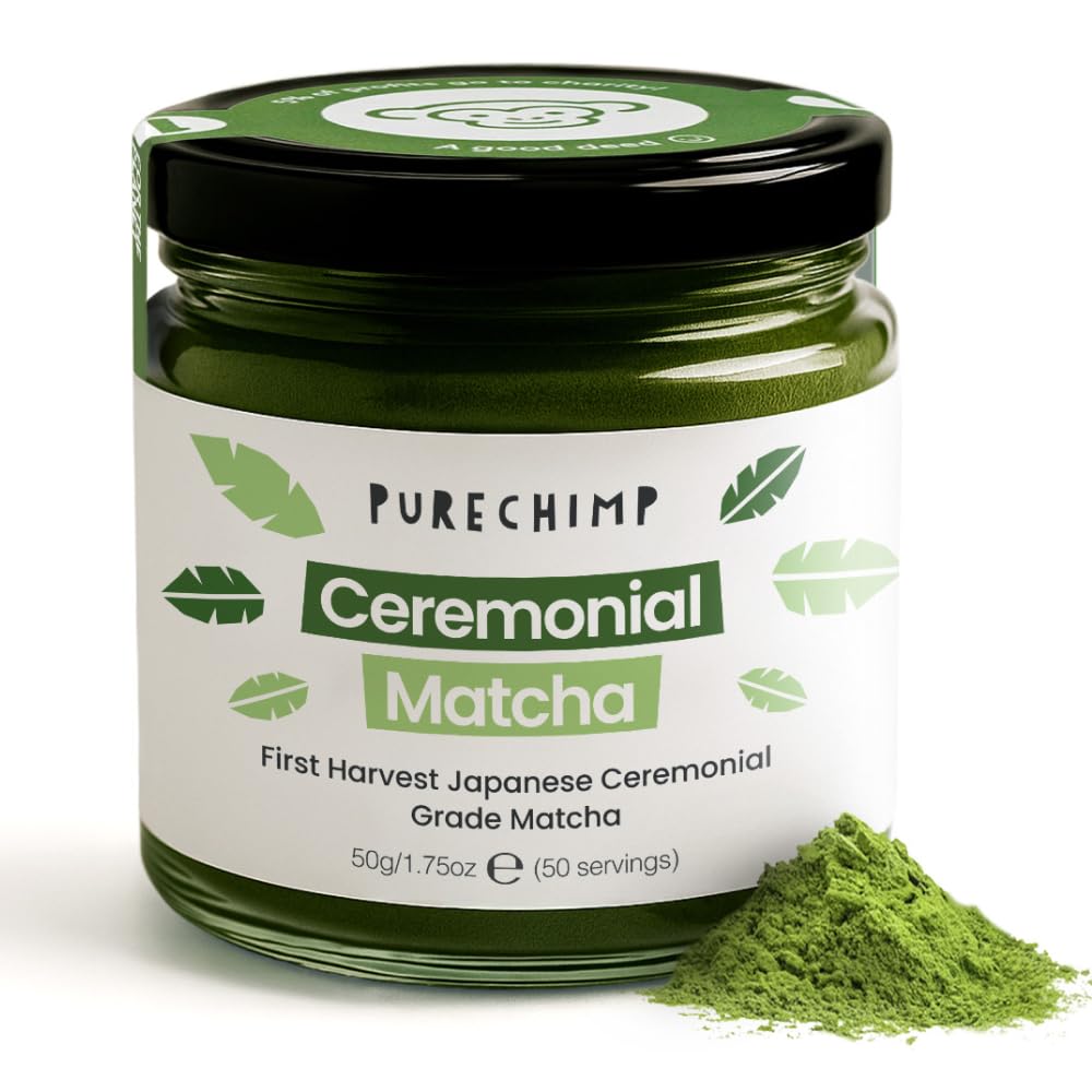 Ceremonial Grade Matcha Powder 50g. 100% Pure Green Tea. Shade-Grown for MatchaLatte, Teas & Recipes. Recyclable Glass Jar. Antioxidant-Rich.