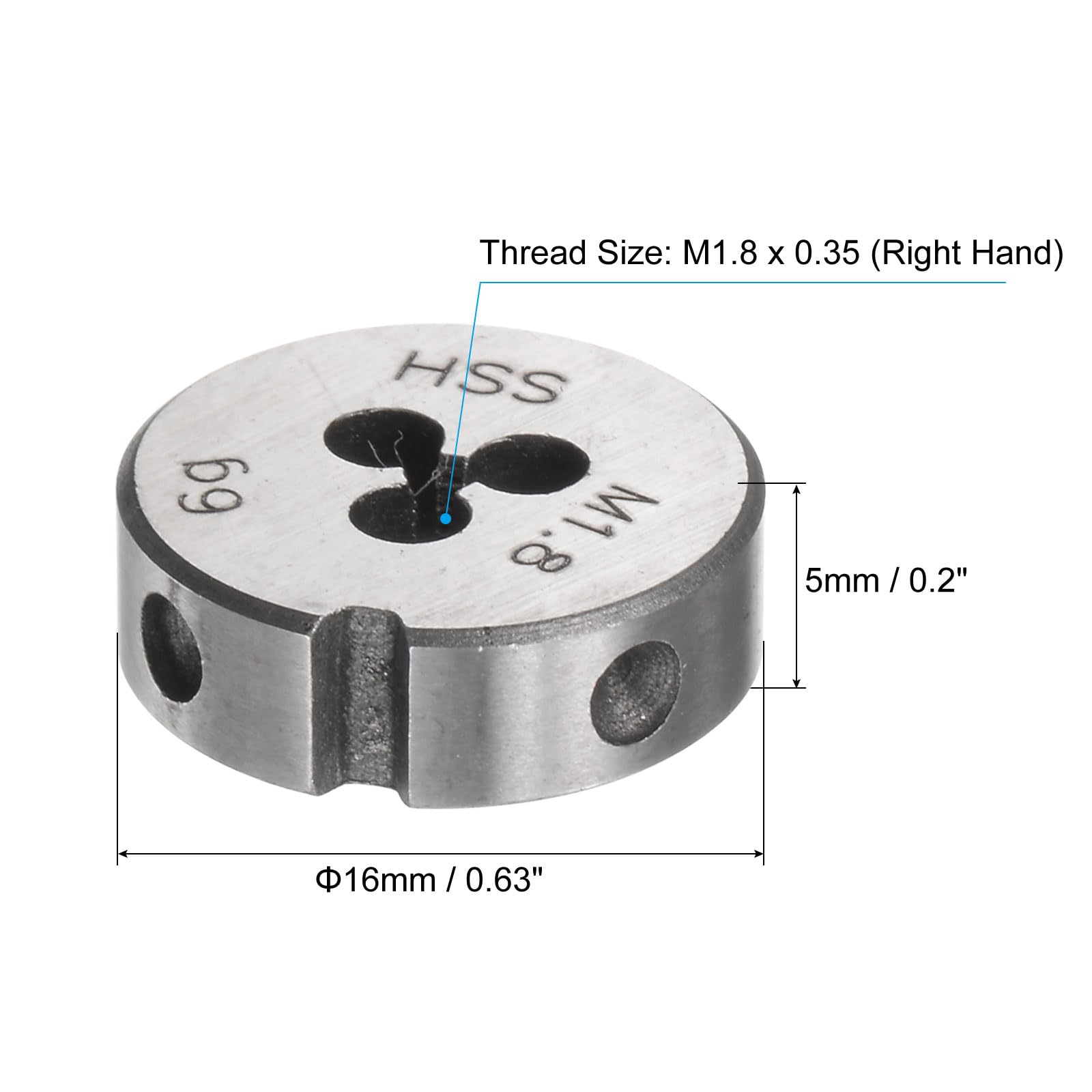QUARKZMAN Filiere a Filettare Rotondo, Filettatura Metrica M1,8 x 0,35 (Destra), in Acciaio ad Alta Velocità (HSS) Utensile di Riparazione per Taglio Viti