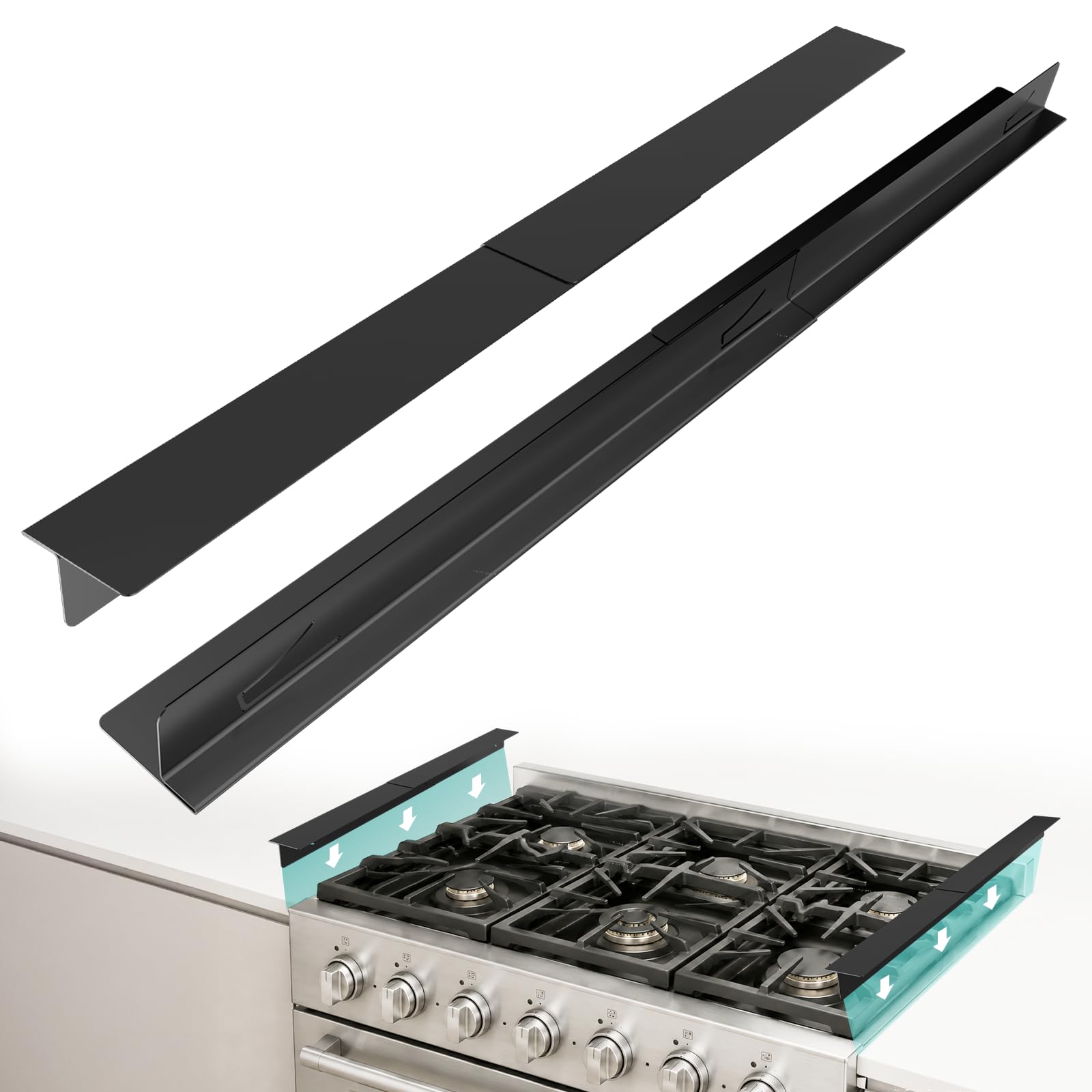 Stove Gap Covers 2PCS, Stainless Steel Gap Filler, Black, 16.5'' to 33''