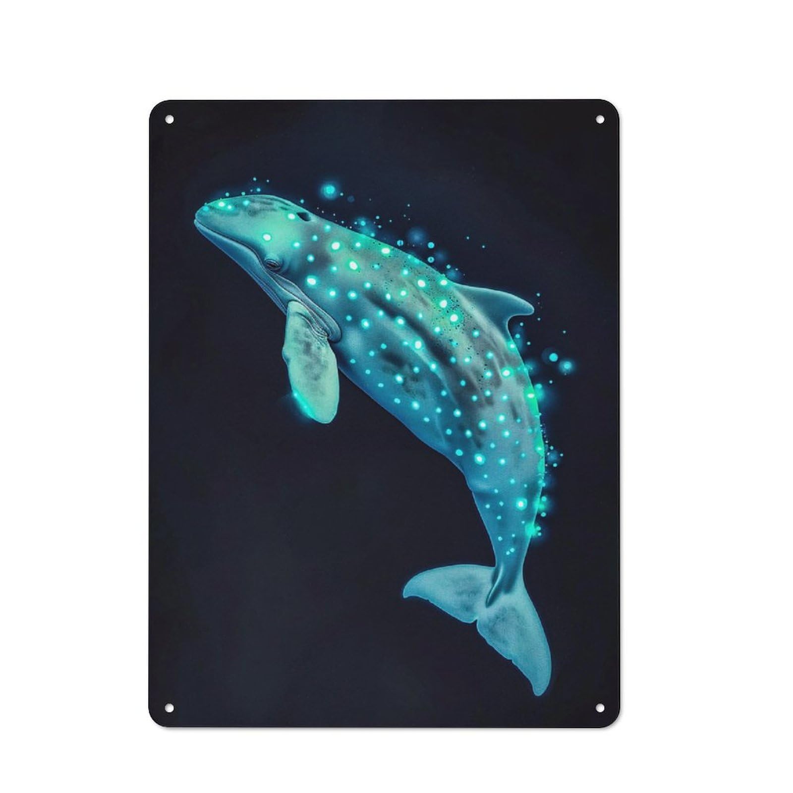 Bioluminescent Whale Rustic Tin Sign 40x30cm for Café Or Home Bar, Suited to Hospitality Decor Collectors