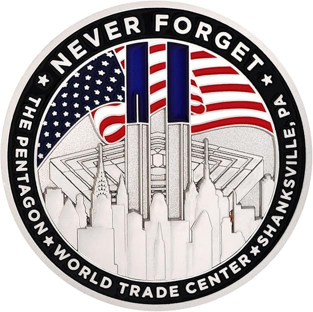 Image of PinMart's September 11th 25th Anniversary 3D Challenge Coin - Double-Sided 9 /11 Memorial Challenge Coin, Never Forget Tribute, Patriotic Commemorative Collectible