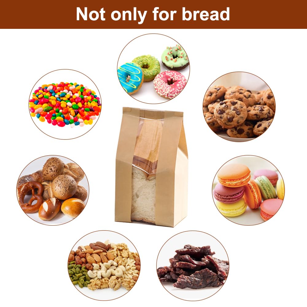 50 Stück Papiertüten mit Fenster, Brottüten Braun, Brottüten Papier Groß, Brotpapiertüten für Lebensmittelverpackungen für Hausgemachtes Brot, Sauerteig, Laib, Kekse, Geschenke (12 x 9 x 30 cm)