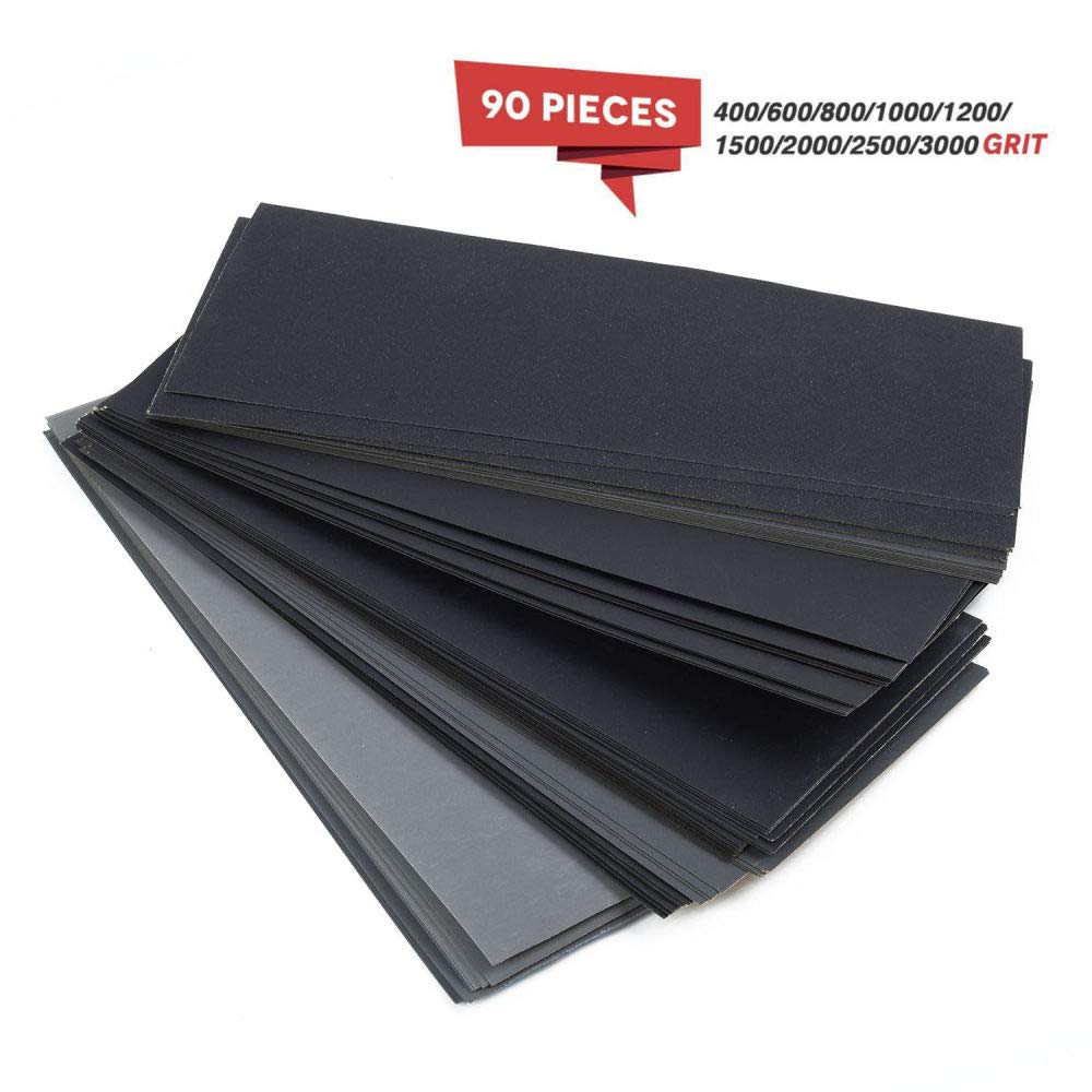 90 pièces 9 * 3.6 pouces papier abrasif sec humide 400 à 3000 grains assortiment feuilles de papier abrasif pour poncer la finition des meubles en bois