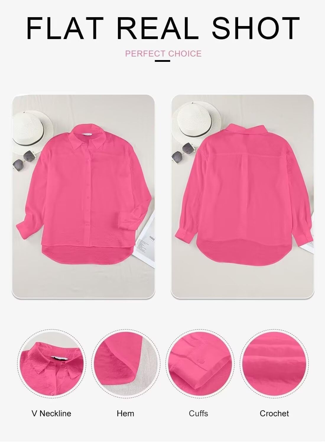 Astylish Women Button-Down Shirts V-Neck Elegant Blouse Long Sleeve Basic Top - Image 5