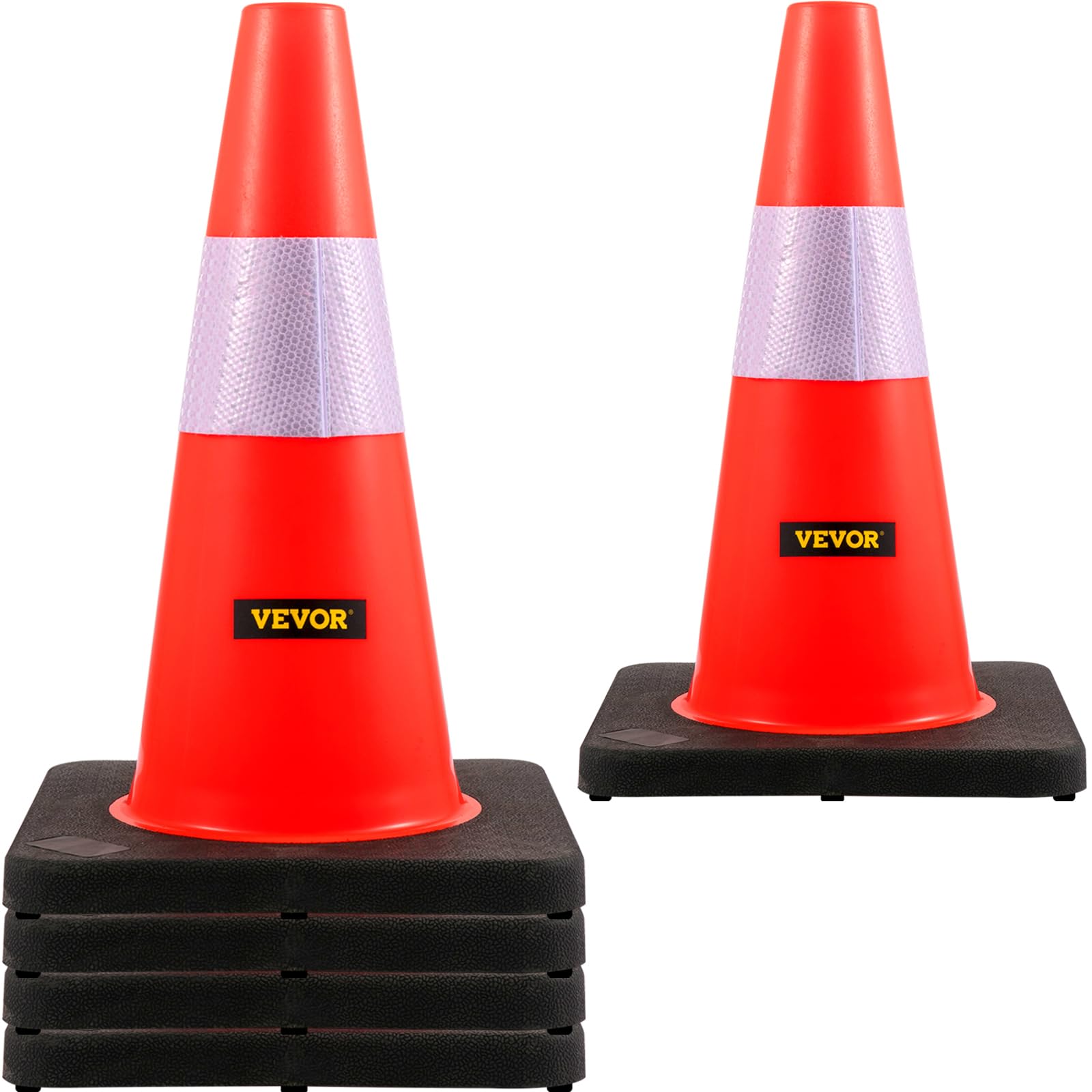 Happybuy Safety Cones, 18in/45cm, 5 PCS PVC Orange Traffic Cones with Reflective Collar & Black Weighted Base, Traffic Control, Parking, Road Use