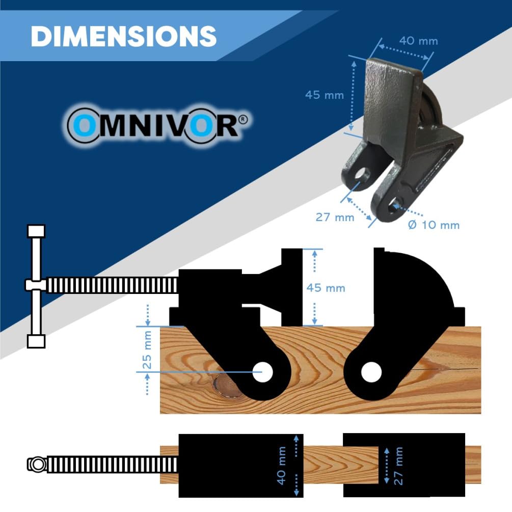Lot de 2 Têtes de Dormant avec Mâchoires 40 x 45 mm, Support Épaisseur 27 mm, Trou D.10 mm, Accessoire de Serrage pour Travail du Bois