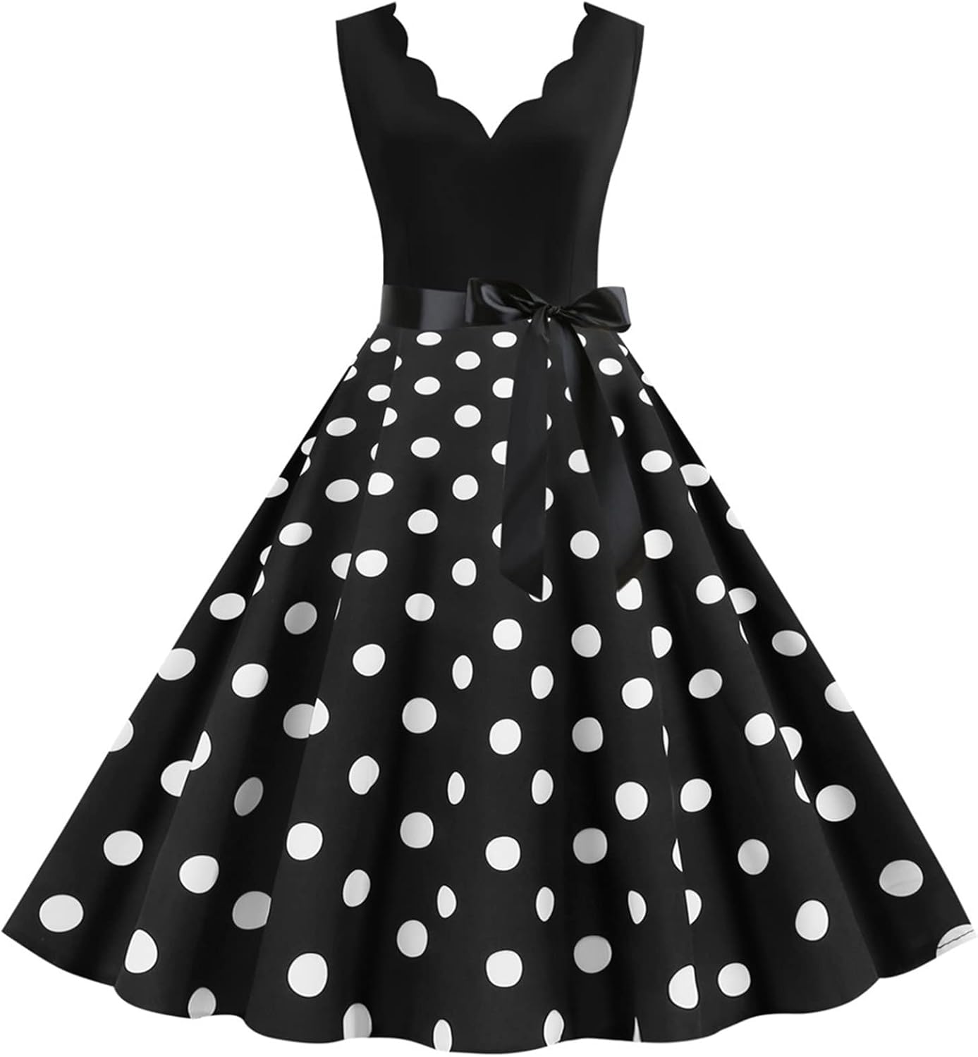 Women Vintage Polka Dot Print Cocktail Dress Sleeveless