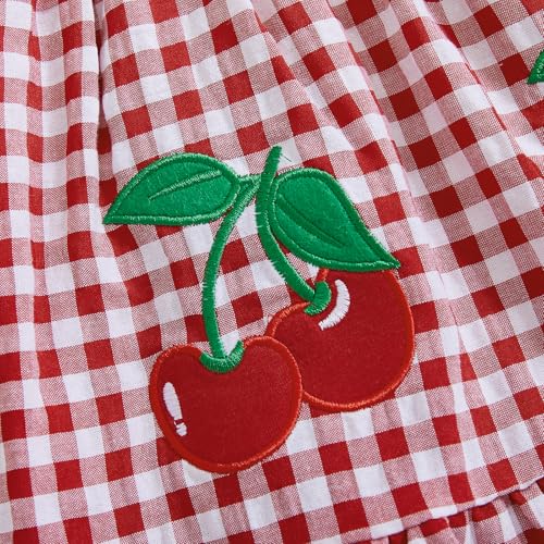 Summer Outfit Clothes Baby Girl Plaid Cherry Sleeveless Tunic T-Shirt Top and Shorts Bloomers Set3