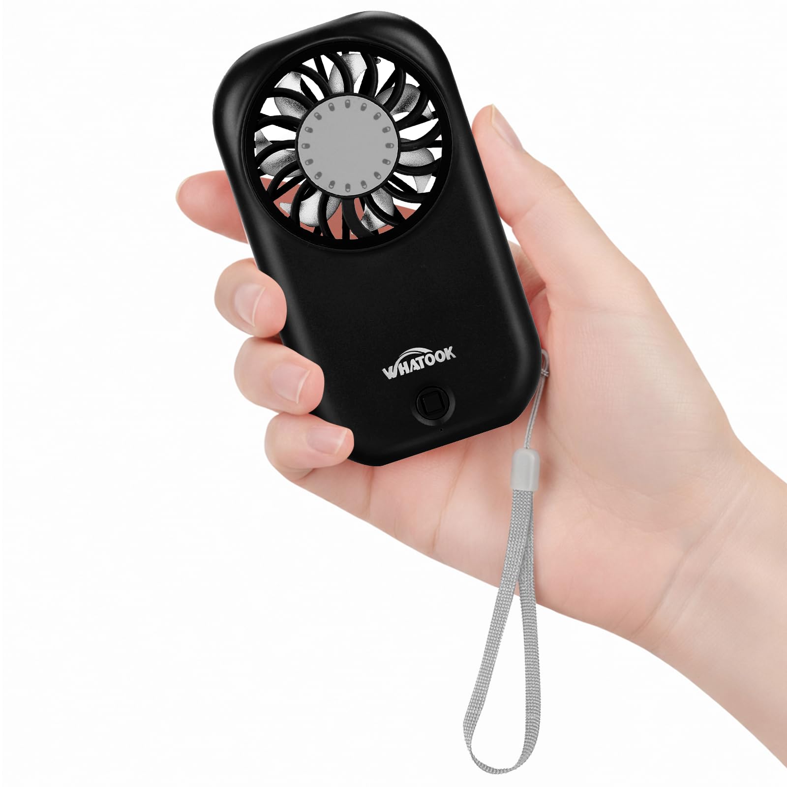 WHATOOK Mini Handventilator: 56g Ultra-Leicht Tragbarer, 11000 U/min Starker Handlüfter mit 5 Geschwindigkeiten, USB-C Wiederaufladbar Taschenventilator für Reise & Unterwegs, Make-up, Schwarz
