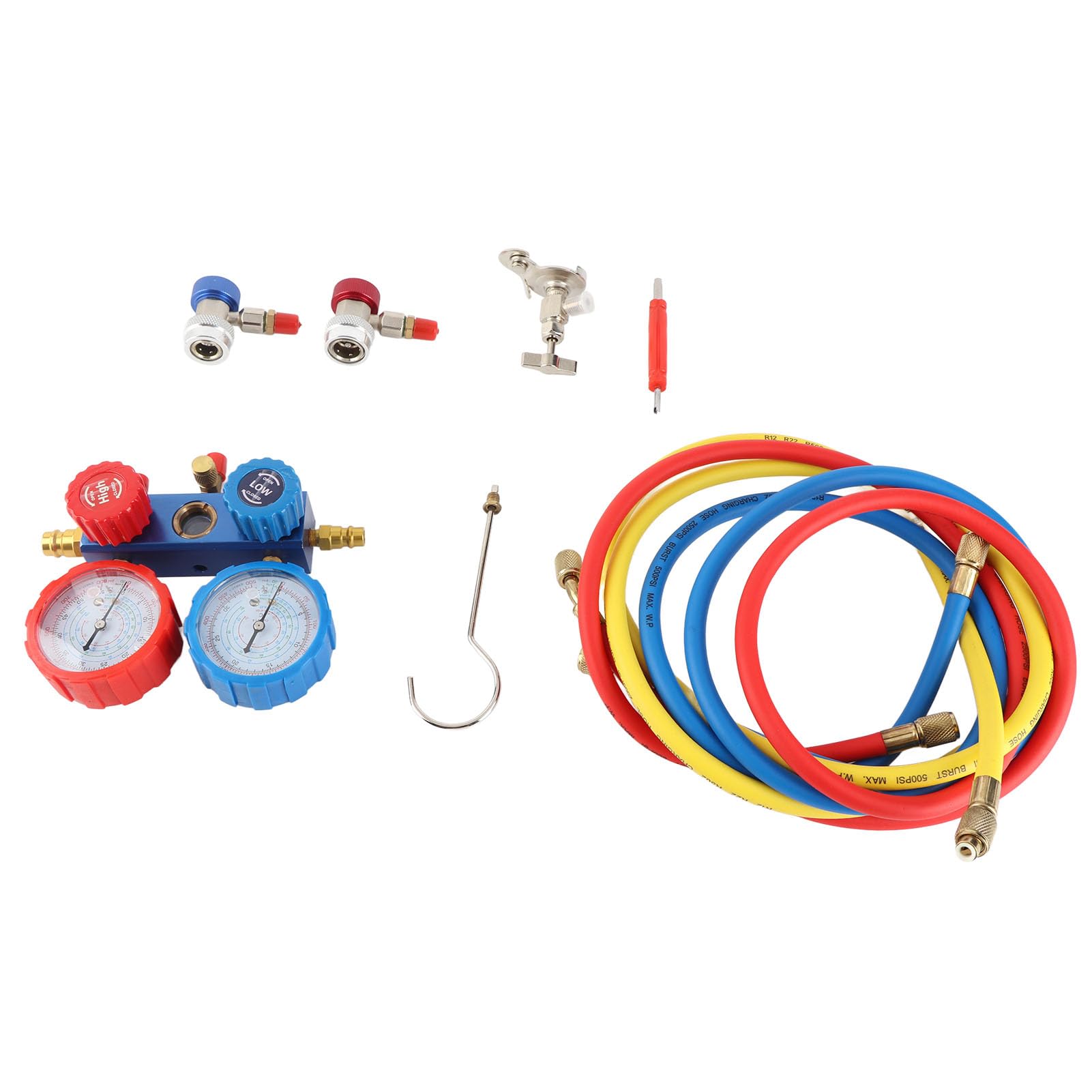 AC-Verteilermessgerät-Kit, Auto-AC-Messgerät aus Hochfestem Aluminium-PVC mit Reparaturwerkzeug für Kältemittel R134A R22 R12 R502