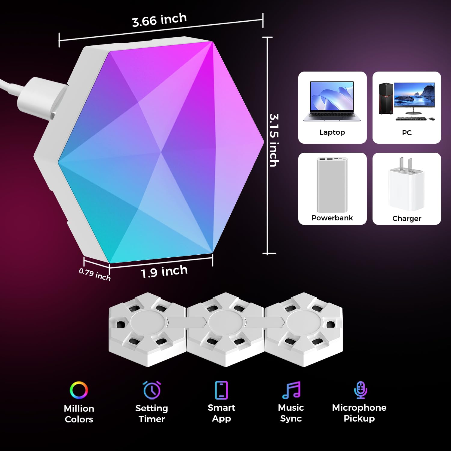 10 confezioni di luci a LED intelligenti esagonali, pannello LED esagonale da 55 mm, luci smart RGB esagonali a parete per gaming, sincronizzazione con musica, timer per decorazione d’interni, stanza
