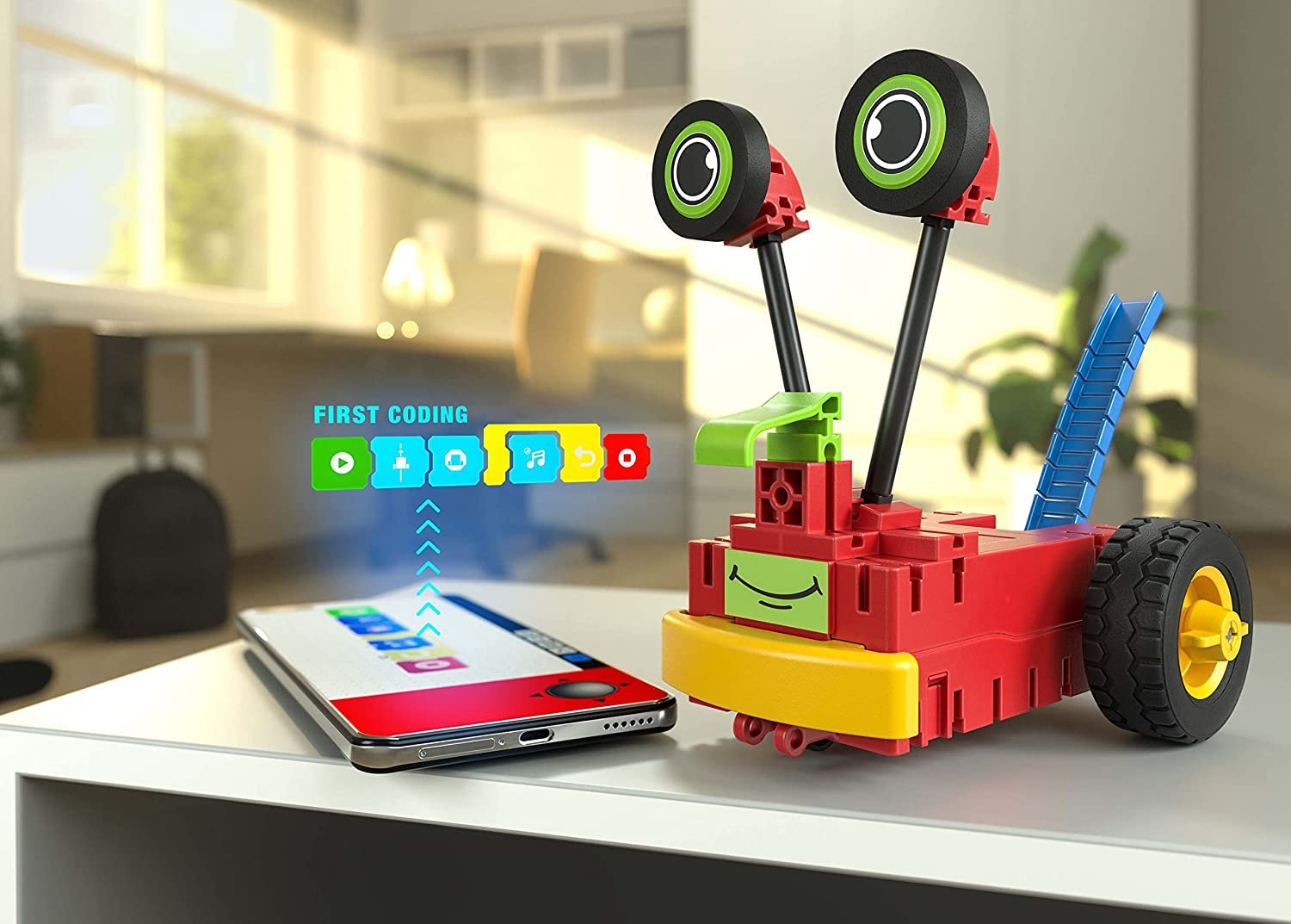 fischertechnik 559889 ROBOTICS Early Coding – kit costruzione per bambini dai 5 anni in su, set di esperimenti per 3 modelli di robot, con motori e sensori