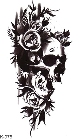 BearPear Skull Temporary Tattoo Flower Tattoo
