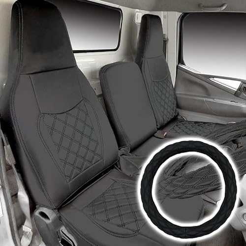 三菱ふそう ジェネレーションキャンター 標準 フロント シートカバー ハンドルカバー セット ブラックステッチ ジェネレーション キャンター 757F/ML/BK