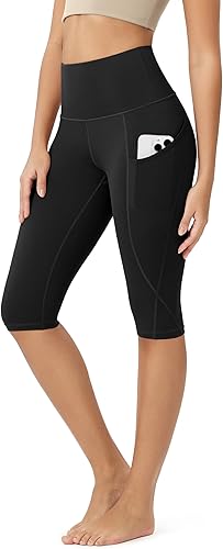 ODODOS - Leggings tipo capri de mujer, no se traslucen y modelan el abdomen, con cintura alta y bolsillos para hacer yoga, atletismo, ejercicio y