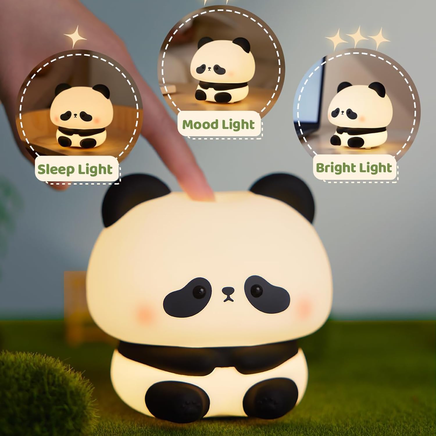 DUWOL Kids Night Light Silicone Sitting Panda Night Lamp Rechargeable Cute Lamp with 3 Level Brightness Kids Night Lights for Bedroom Baby Nursery Study Desk Decorative Diwali Christmas Light 2
