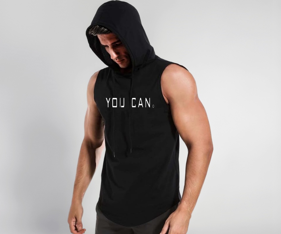 Sleeveless Hoodie for Men Dry Fit Vest Gym Wear Graphic Printed Stylish Round Neck Running Sando