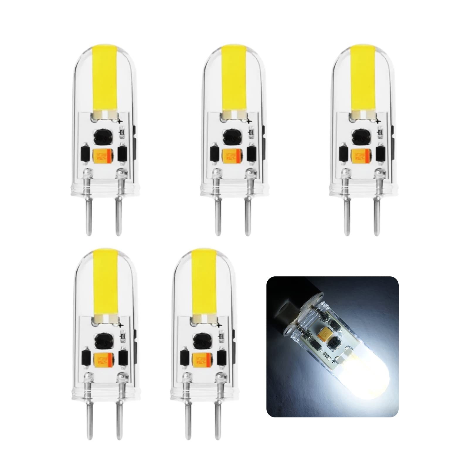 BVCL GY6.35 LED Bulb, 2W GY6.35 LED Bulb AC/DC 12V Bipin Base JC Type G6.35/GY6.35 Mini Lamp, 160lm Dimmable Bulb, Replace 20~25W Halogen Lamp, 5pcs (Color : Cool white 6000K)
