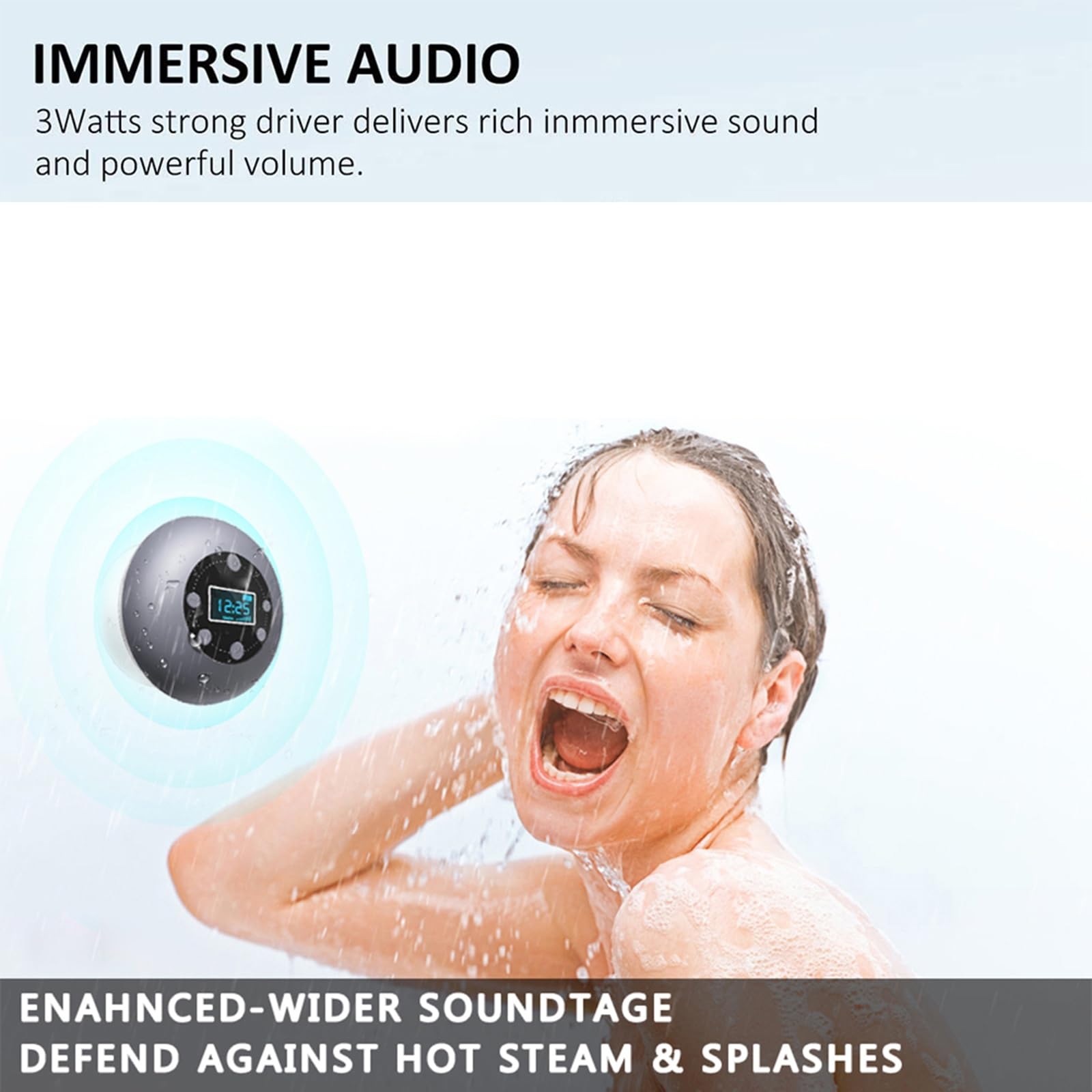 IPX4 Imperméable Salle De Bain FM Conférencier Radio Ventouse Sans Fil Lecteur De Musique En Plein Air Appel Mains Libres Radio FM Écran LCD Alto Falante Artefact Audio De Salle De Bain Mini Subwoofer