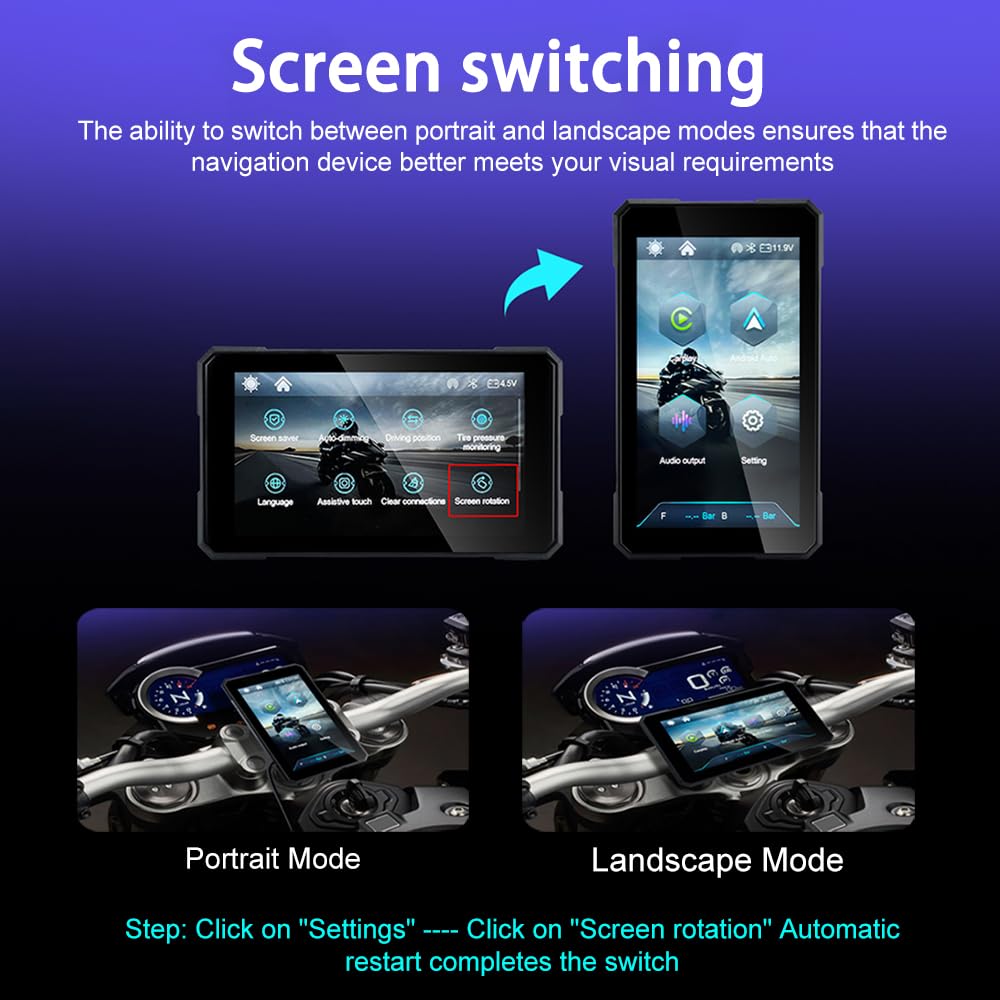 Écran CarPlay Moto pour Suzuki Intruder 400 2004-2016, 5″ Écran de Carplay de Moto Prend en Bluetooth Trans, Commande Vocale, IP67 Étanche,A-No Tire Pressure