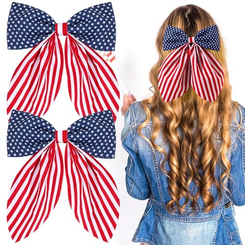 2 pinzas para el pelo del 4 de julio con lazo patriótico de la bandera estadounidense para niñas