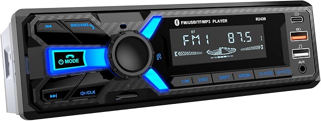 RDS Autoradio Bluetooth mit Typ-C-Ladeanschluss, CENXINY Autoradio 1DIN | Bluetooth 5.0 Unterstützt 2USB/AUX/SD/TF/EQ/DSP/Android und iOS