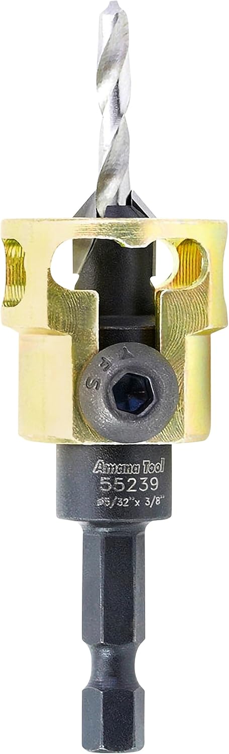 Amana Tool Carbide Tipped Adjustable Countersink with Depth Stop, 55239, 3/8 Dia x 49 Degree Angle x 1/4 Shank, Includes Replacement Drill Bit 630-230