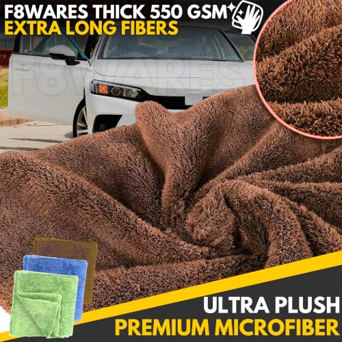 Image of F8WARES Microfiber Cloth for Car - Absorbent Car Cleaning Cloth Edgeless 550 GSM 40X40 cm - Micro Fiber Cloth for Car Cleaning - Car Washing Clothes Microfiber Towel (Brown, Pack of 4 (40x40))