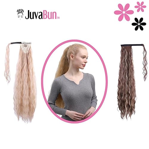 Miniatura 5 de JUVABUN Extensiones de cabello lacio mágico para cola de caballo de 19 pies, color marrón claro, extensiones de cabello sintético, pinzas de