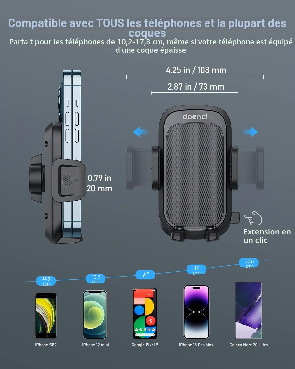Support Téléphone Voiture [Clip de Qualité Militaire] pour Smartphone 4-7", Accroche Téléphone Rotatif à 360° – Compatible iPhone 16/15/14/13 Pro Max, Samsung/Xiaomi/Huawei