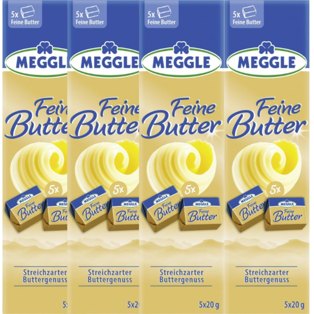 MEEGLLE Feine Butter – 5 x 20 g Portionen | Streifenpakete, weich-applikabel & kaltgenussfähig, 4 Er