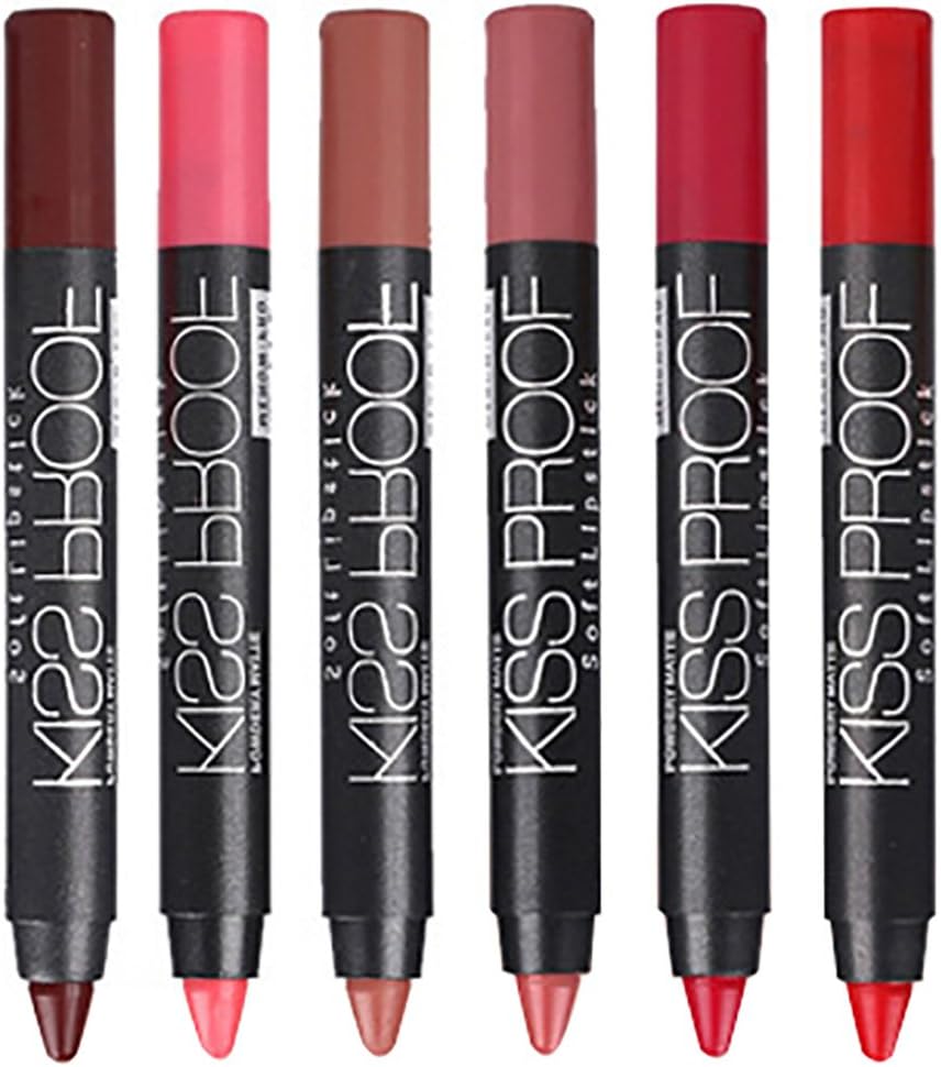 Y016 Lipstick Crayon Set of 6 Matte Colors Long-lasting High Pigmented Plus a Pencil Sharpener