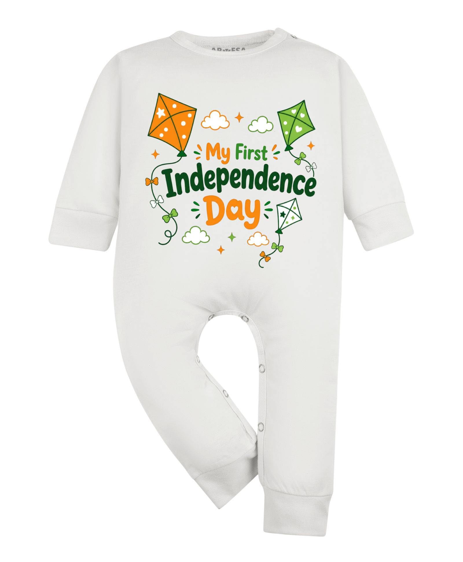 arvesa Customised Baby Name Baby Jumpsuit Independence Theme for Baby Boy and Baby Girl Cotton Design No 2156 My First Independence Day-picture-47