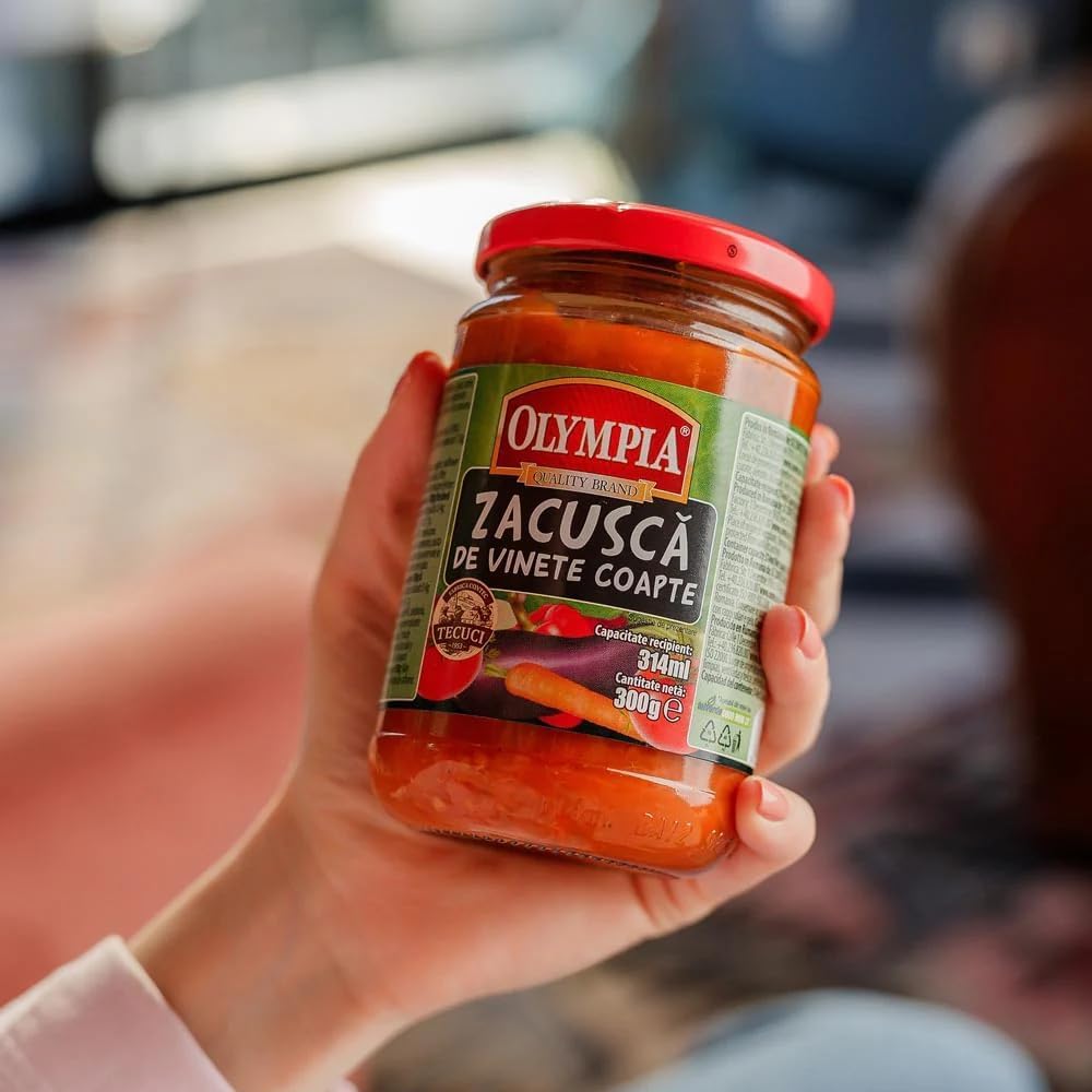 Olympia Zacusca de Vinete Coapte, Crema di Melanzane Arrostite, Aperitivo in Vetro, Specialità Vegetale Tradizionale Rumena, Set da 6 Barattoli da 300g