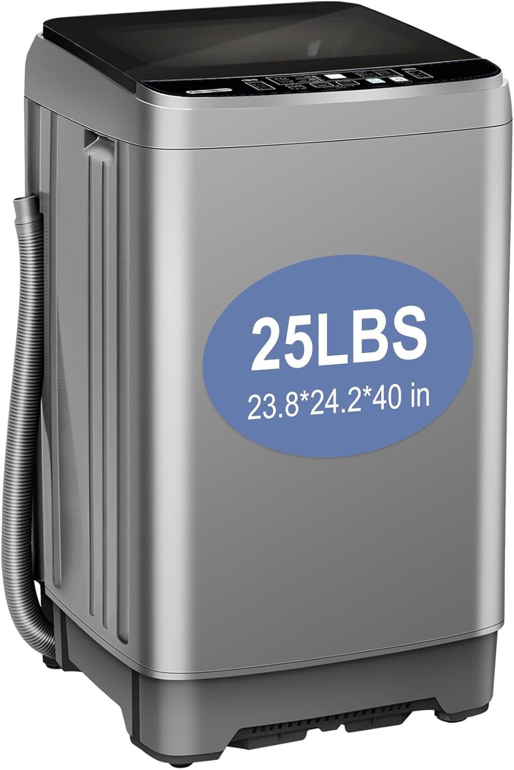 Portable Washing Machine, 25 LBS Full Automatic Portable Washing Machine with 8 Water Levels and 10 Programs Laundry Drain Pump, Grey Low Noise Washing Machine for Camping, Apartment