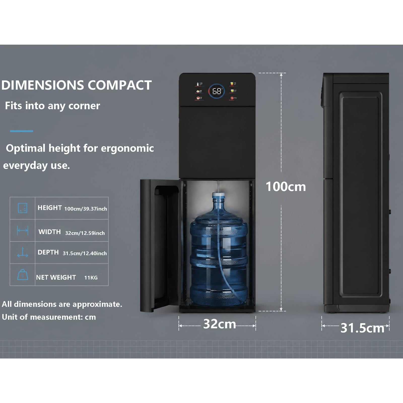 Distributore D'acqua Calda E Fredda Con Caricamento Inferiore,5 Impostazioni Di Temperatura,Display LED Digitale,Per Bottiglie Da 5L,Per Cucina Domestica,Ufficio E Sala Pausa