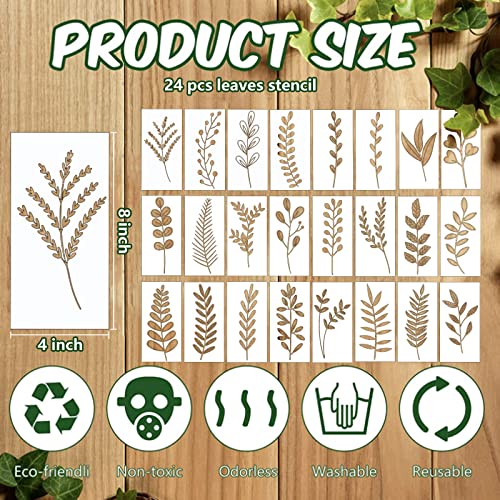 24 Pcs Leaf Painting Stencils Reusable Plant Stencil Spring Summer Fall Winter Stencil Template, Diy Stencils For Painting On Walls Doors Wood Furniture Home Decor 8X4 Inch #TOP1