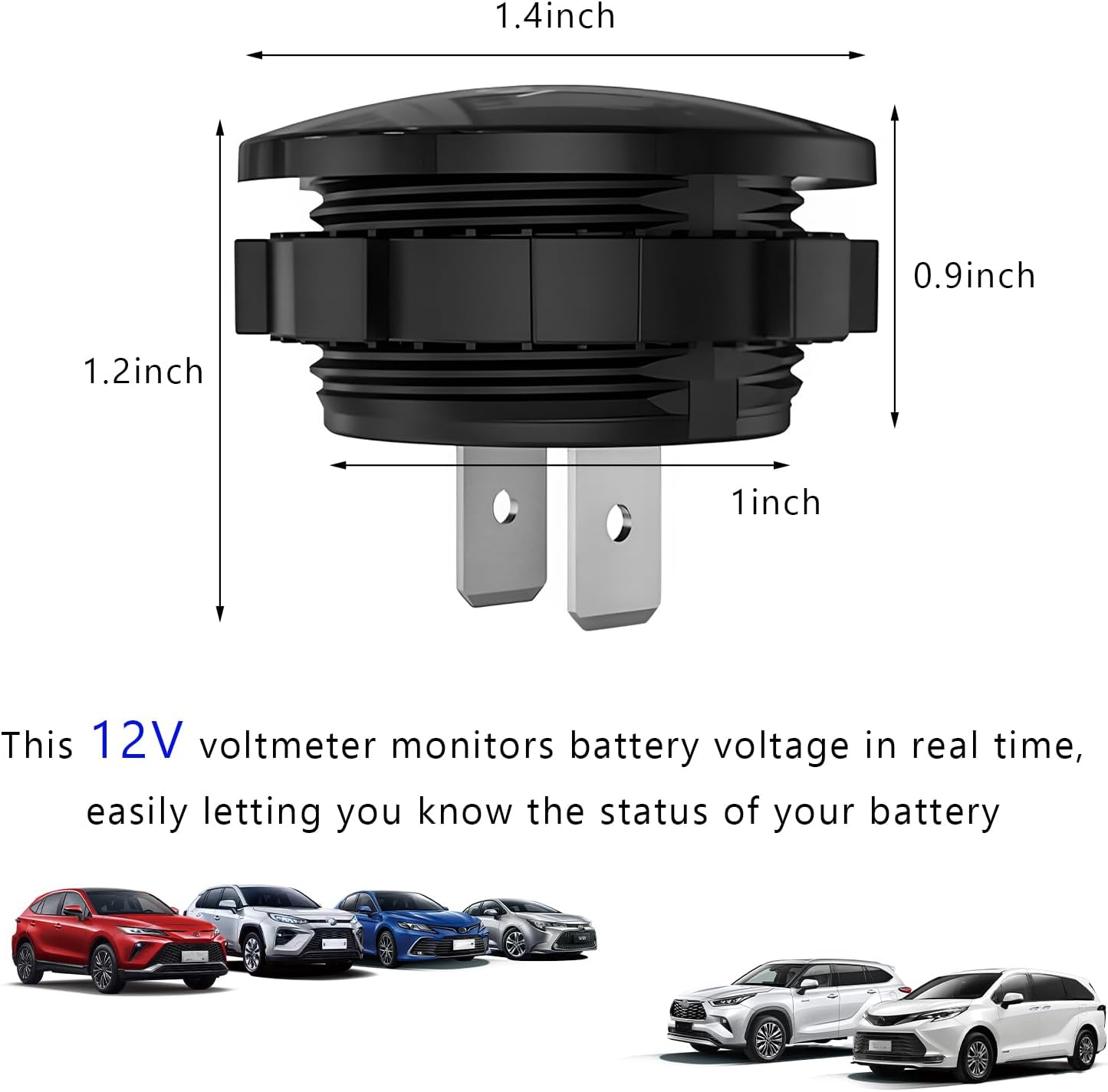 DC 12V 24V Voltmeter Gauge, Car Digital Voltmeter Gauge Round Panel Battery Monitor Indicator, Waterproof Mini LED Display Voltage Meter Replacement for Boat Truck Motorcycle (Red)