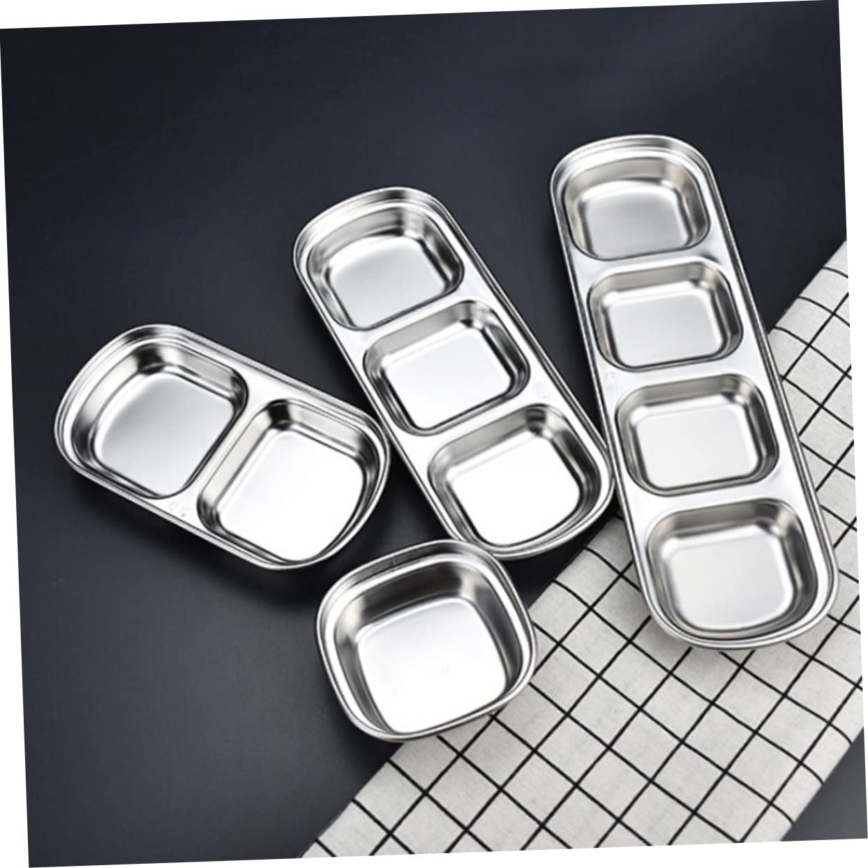 CONGARTENO 2pcs Stainless Steel Dipping Plates Condiment Bowls for Sauces Vinegar Spices Snacks and Appetizer Dishes for Home Parties
