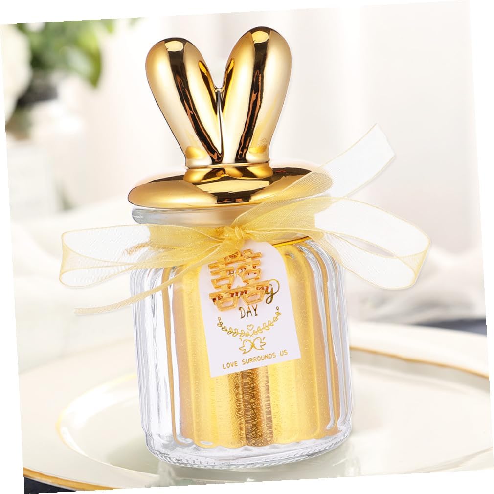 BESPORTBLE Wedding Candy Box Glass Jar with Ceramic Bunny Lid Sealed Storage Bottle Gold Accent for Party Favor Wedding Treat Display