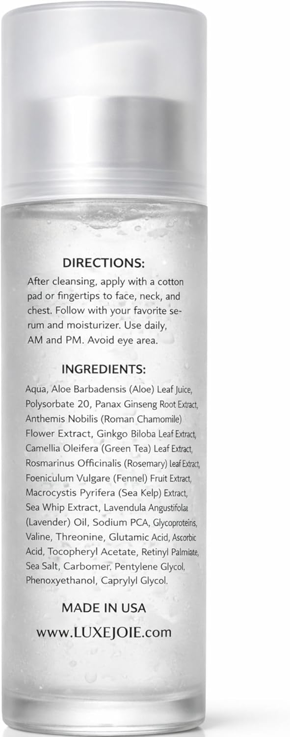 LuxeJoie Hydrating Gel Toner for Face – Aloe & Botanical Facial Toner for Sensitive Skin, Lightweight Non-Sticky Hydrating Face Toner with Green Tea & Ginseng, Cooling Pre-Serum Toner, 6.7 oz