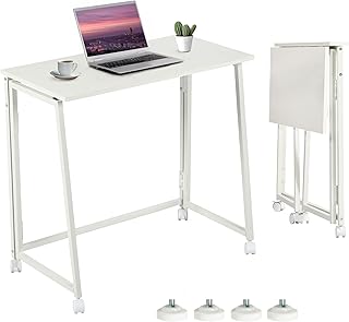 MEUBLE Cosy Klapptisch mit Rollen Kleiner Klappbarer Schreibtisch Laptoptisch aus Holz und Metall Computertisch fürs Büro, Wohnzimmer, Home Office, Skandinavisch Style, Weiß