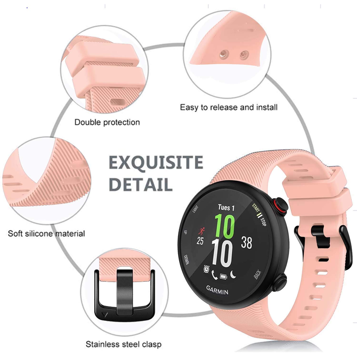 Cinturino di Ricambio Compatibile con Garmin Forerunner 45s, in Silicone, per Forerunner 45s
